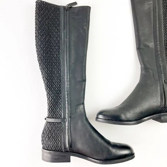 Cole Haan Boots womens 7 Isabell Stretch Black Leather Knee High Riding Boots